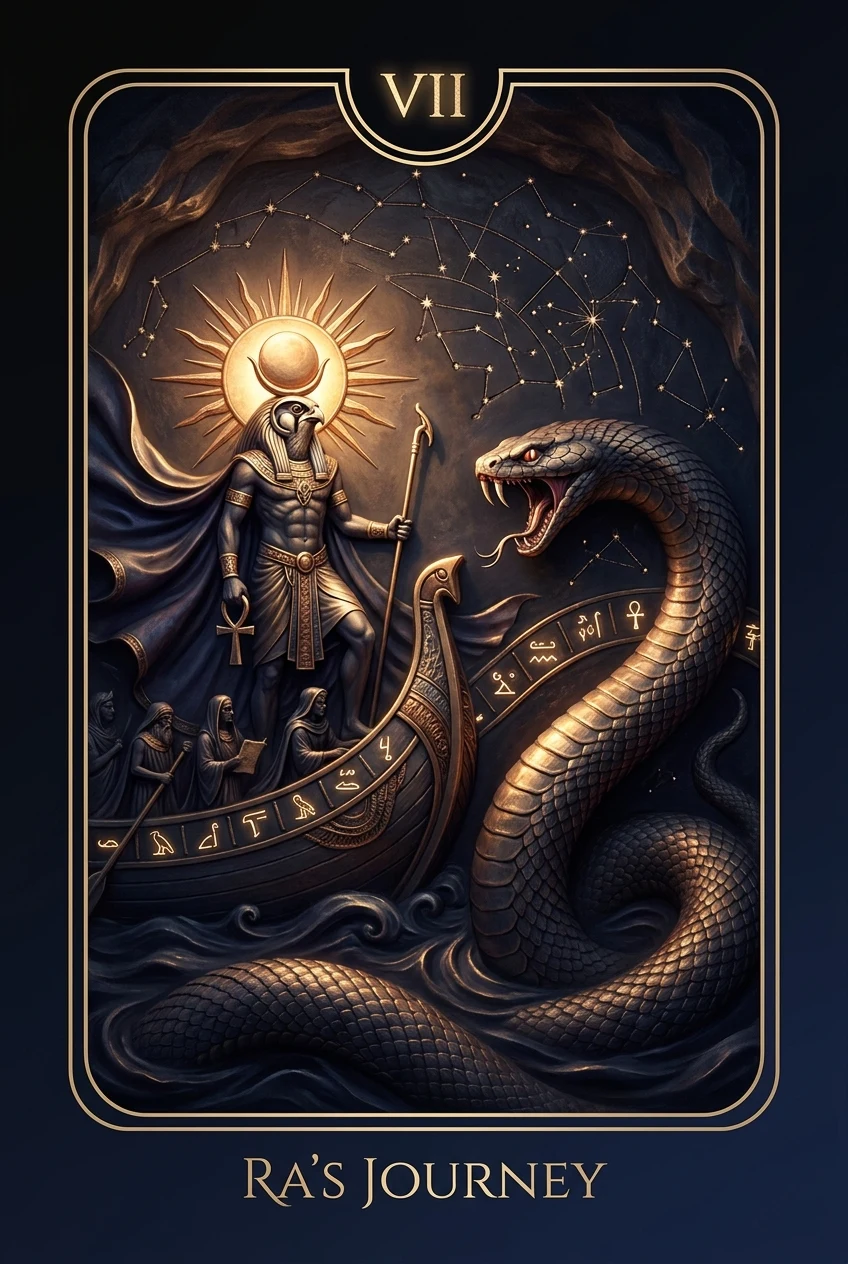 Ra's Journey, Crossing the night sea, facing the dark