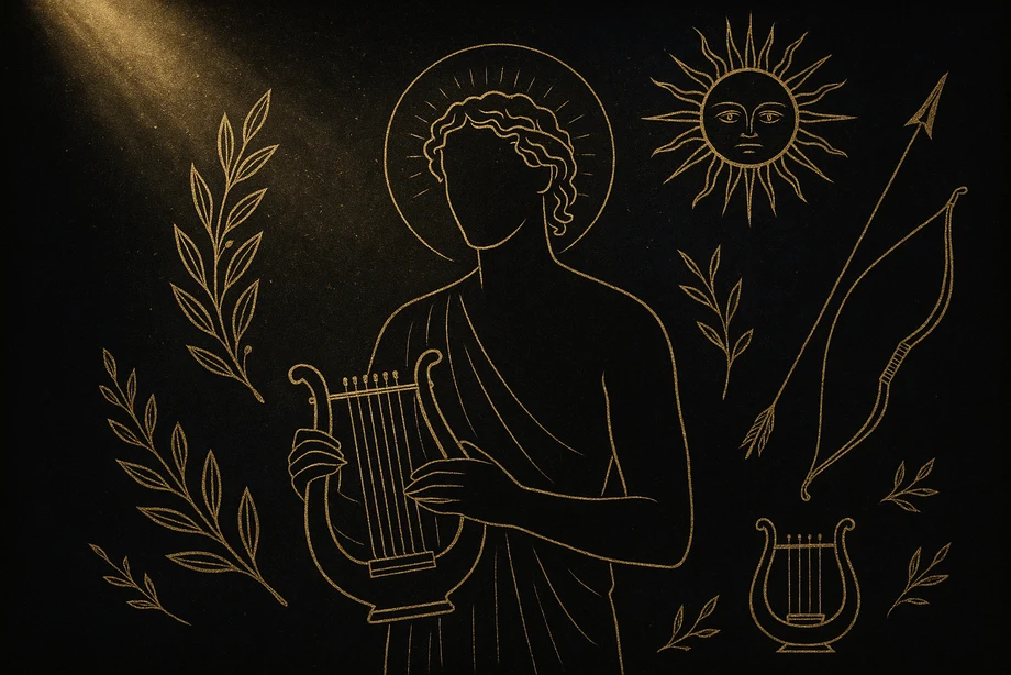 Apollo, Güneş ışığı, müzik, kehanet, şifa, alchemical engraving silüet