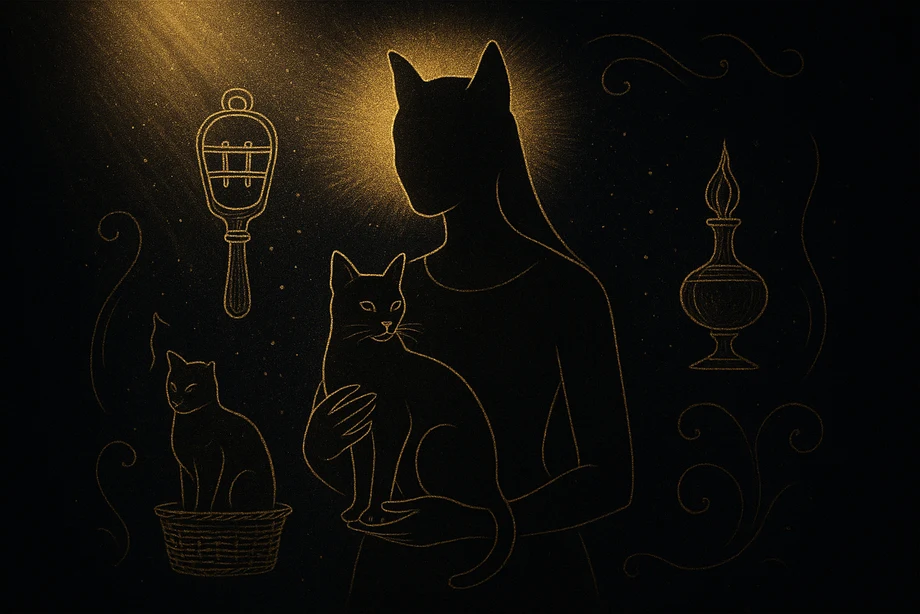 Bastet, Ev, kadınlık, koruma, neşe, alchemical engraving silüet