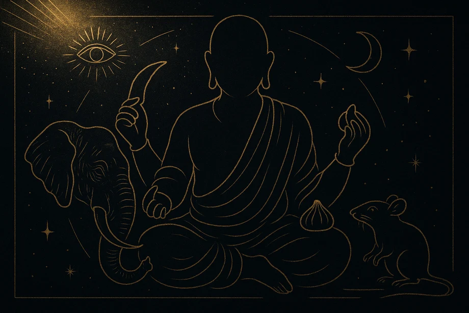Ganesha, Engel kaldırma, başlangıç, bilgelik, alchemical engraving silüet