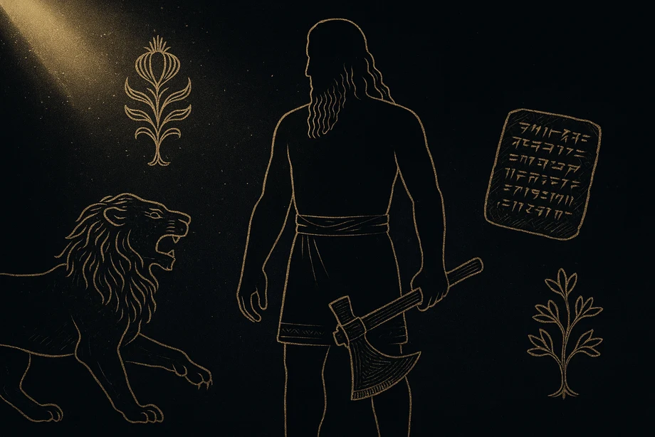 Gilgameş, Krallık, dostluk, ölümlülük arayışı, alchemical engraving silüet