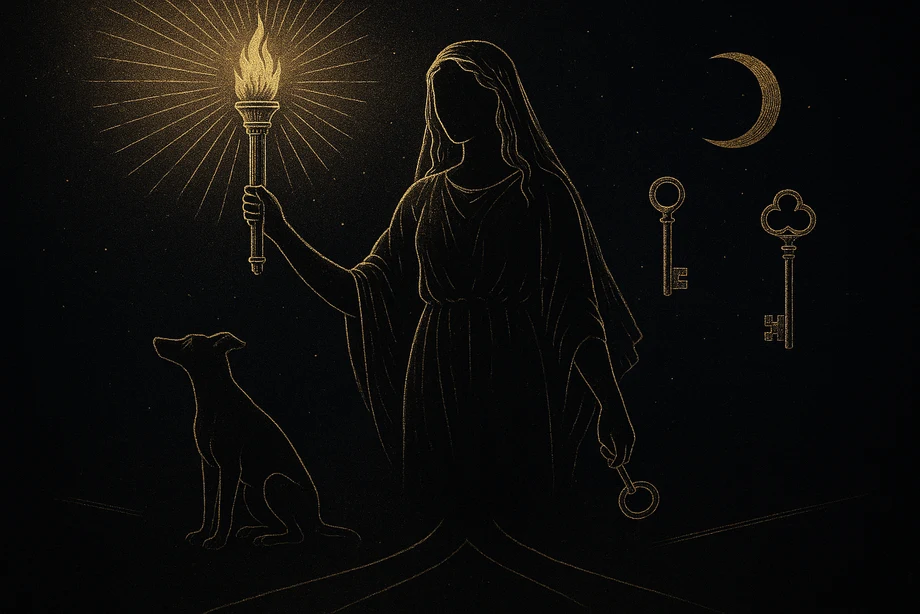 Hekate, Eşik, kavşak, ay büyüsü, gece, alchemical engraving silüet