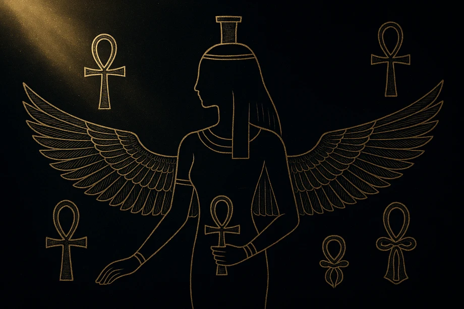 Isis, Anne tanrıça, sihir, koruma, alchemical engraving silüet