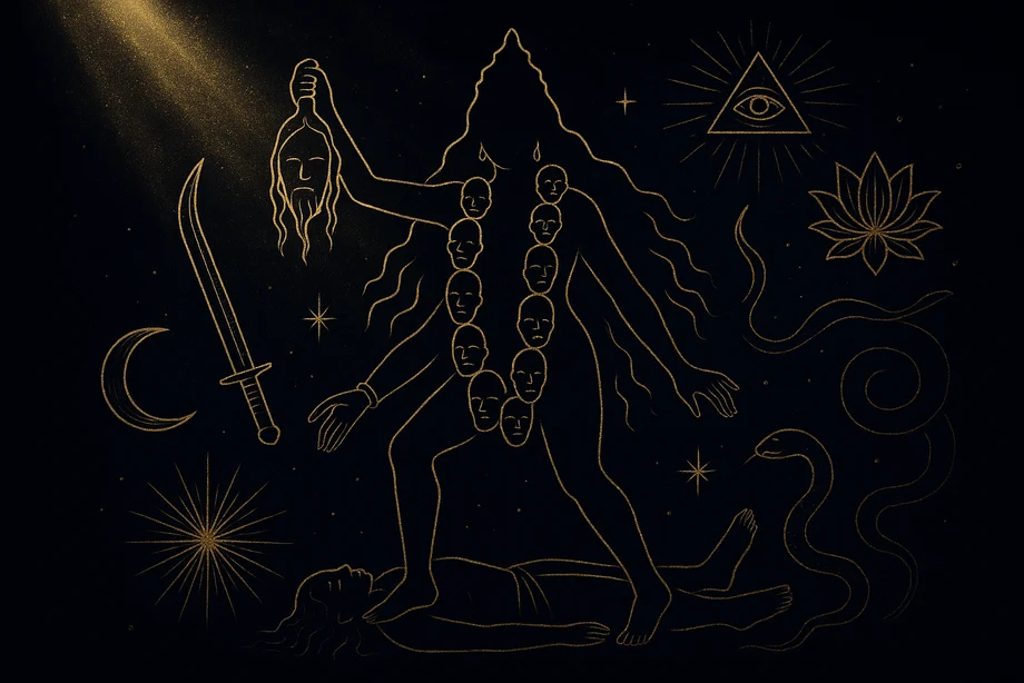 Kali, Zaman, döngünün kapanışı, kara ana, alchemical engraving silüet