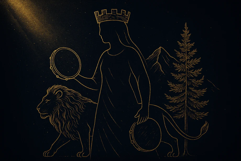 Kibele, Ana tanrıça, dağ, doğa, doğurganlık, alchemical engraving silüet