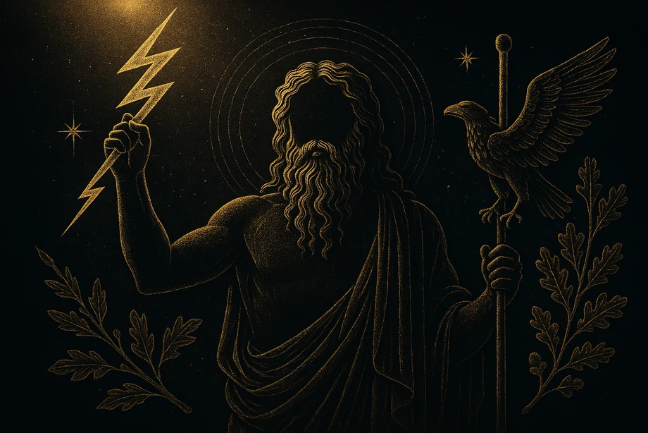 Zeus, Gök, yıldırım, kozmik düzen, alchemical engraving silüet